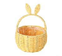 NiuLumea Corbeille à fleurs tressée à la main avec doublure en plastique pour oreilles de lapin, couleur crème, décoration d'intérieur, jardin, Pâques (jaune)