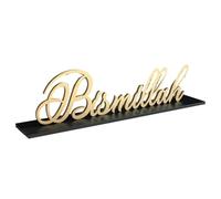 NiuLumea Décoration de table du Ramadan en bois avec inscription dorée Bismillah pour maison, bureau, mosquée, marron foncé, 9 x 25 cm