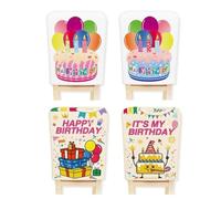 NiuLumea Lot de 4 housses de chaise Happy Birthday - Impression double face vibrante avec gâteaux et ballons - Polyester lavable - 50 x 60 cm - Pour salle de classe, maison ou bureau