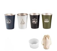 NiuLumea Lot de 4 tasses de camping en acier inoxydable 304 de 350 ml avec manchon en silicone et sac de rangement, empilables, design léger