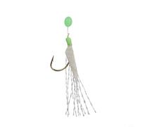 NiuLumea Lot de 6 bas de ligne de pêche lumineux en plumes de maquereau - Appâts biomimétiques en velours avec crochets pour bar, morue d'eau douce - Pour Sabiki Rig, blanc et vert - 20 cm (17#)