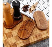 NiuLumea Moulin à poivre en bois massif avec plateau à épices à deux compartiments, en bois d'acacia et bois d'hévéa pour cuisine, restaurant ou restauration, 15 x 7,8 x 1,5 cm, noir