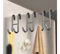 NiuLumea Porte-serviettes de porte de douche en acier inoxydable avec poignée en silicone, sans perçage, cintre en forme de S pour peignoir de salle de bain, luffa, raclette, argenté