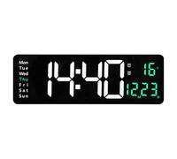 NiuLumea Réveil mural numérique avec calendrier et affichage de la température, 10 niveaux de luminosité, télécommande, format 12/24h, plastique, 38,7 x 13 x 3,2 cm, maison, bureau, chambre à coucher