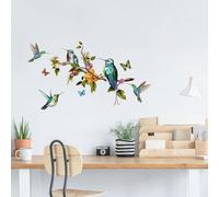 NiuLumea Sticker mural pour décoration d'intérieur, motif fleurs et oiseaux, PVC imperméable et résistant à l'huile, 50 x 70 cm (96 x 54 cm après collage) pour chambre