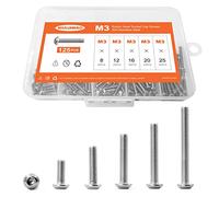 NIULUNBAO Lot de 125 vis à tête cylindrique M3 x 8 mm, 12 mm, 16 mm, 20 mm, 25 mm en acier inoxydable 304, entièrement fileté à la machine, entraînement hexagonal métrique, finition brillante, assortiment de 125 pièces