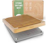 NIUM - Tapis de Vaisselle en Pierre de Diatomée & Bamboo - 40x30cm - Ultra absorbant & Séchage rapide - Égouttoir à Vaisselle Écologique avec Pieds Non-Dérapants & Design anti-Humidité