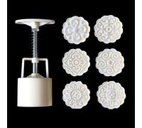 niumanery 6pcs 3D Flowers Stamps Moon Cake Decor Mould Barrel Round Mooncake Mold 50g Pastry Mooncakes Hand DIY Tool