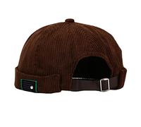 niumanery Unisexe Lettres étiquette Velours Bonnet Docker Casquette rétro roulé Manchette Marin crâne Chapeau Marron