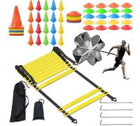 niuniaj Football Entrainement Kit,Ensemble D'entraînement de Vitesse et D'agilité Échelle de D'agilité 6M,20Cônes de Marqueurs,20 Plots Entrainement,4Clous de Fixation,1parachute de résistance