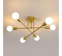 Niuniaj Lustre Industriel 6 Lumières Sputnik - Plafonnier Vintage E27 Moderne - Doré pour Salon, Chambre, Cuisine, Salle (Ampoule Non Incluse)