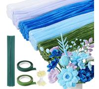 Niuny Fil Chenille 500PCS Cure Pipe Bleu Chenille Loisir Creatif 5 Couleurs Pipe Cleaners avec Étamines Floratape et Tige Fleur Artificiel pour Fournitures de Bouquet de Fleurs et de Décoration DIY