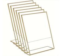 Niuoppy Lot de 10 supports en acrylique - Double face - Cadre acrylique avec bordure dorée - Support de table pour menu, affichage de numéro de table, décoration de fête