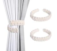 Niuoppy Lot de 2 embrasses de rideaux pliables en corde tressée pour maison, hôtel, bureau (2, coton, blanc)