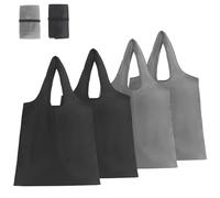 Niuoppy Lot de 4 sacs à provisions réutilisables en polyester, sacs de courses pliables et lavables pour un usage quotidien, 2 noirs + 2 gris, One Size