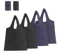 Niuoppy Lot de 4 sacs à provisions réutilisables en polyester, sacs de courses pliables et lavables pour un usage quotidien, 2 Noir + 2 Bleu marine, One Size