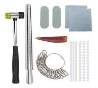 NIUPIKA Ensemble d'outils de fabrication de bijoux comprenant un marteau en caoutchouc de bijoutier, une jauge de taille de doigt de A à Z, un mandrin à anneau, un chiffon de polissage, un brunissoir