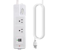 NIURENEL Protection contre les surtensions, câble d'extension de 3 m avec 2 sorties CA, 2 ports USB, support mural pour maison, bureau, voyage, chambre, plusieurs sorties largement, 1875