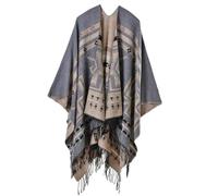 NIUSABOU Châle-couverture, poncho et cape, Poncho en tricot imitation cachemire for femme avec pompon fendu imprimé léopard multicolore(A9)