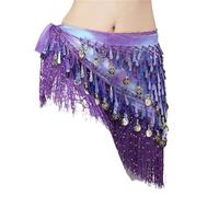 NIUSABOU Jupe de Danse Orientale/Écharpe de Hanches, Danse du Ventre Tie-Dye Triangle Fringe Coins Hip Écharpe Multicolore(Purple)