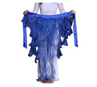 NIUSABOU Jupe de Danse Orientale/Écharpe de Hanches, Écharpe de Hanche Danse du Ventre, Ceinture Costume for Femmes, Pompon Multicolore réglable en Mousseline Soie(Sapphire)