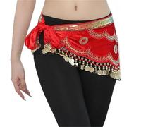 NIUSABOU Jupe de Danse Orientale/Écharpe de Hanches, Écharpe de Hanche Danse du Ventre for Femmes avec pièces d'or Multicolore(Red B)