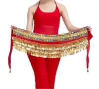 NIUSABOU Jupe de Danse Orientale/Écharpe de Hanches, Écharpe de Hanche Danse du Ventre, pièces Monnaie en Perles for Femmes, Multicolore, Taille Libre 150cm(Red)