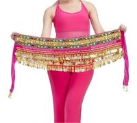 NIUSABOU Jupe de Danse Orientale/Écharpe de Hanches, Écharpe de Hanche Danse du Ventre, pièces Monnaie en Perles for Femmes, Multicolore, Taille Libre 150cm(Rose Red)