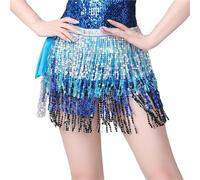 NIUSABOU Jupe de Danse Orientale/Écharpe de Hanches, Écharpe de Hanche Danse du Ventre, Pompon, Paillettes, Multicolore(Blue Colorful)