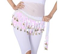 NIUSABOU Jupe de Danse Orientale/Écharpe de Hanches, Écharpe de Hanche Danse Orientale à Paillettes, Multicolore, Taille Unique(White)