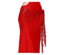NIUSABOU Jupe de Danse Orientale/Écharpe de Hanches, Foulard de Hanche Danse du Ventre à Paillettes réglable Multicolore(Red)