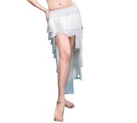 NIUSABOU Jupe Longue pour la Danse Orientale, Ensemble Jupe à Pompons de Danse Latine for Femme Multicolore Plusieurs Tailles 2 pièces(White,M)