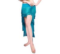 NIUSABOU Jupe Longue pour la Danse Orientale, Ensemble Jupe à Pompons de Danse Latine for Femme Multicolore Plusieurs Tailles 2 pièces(Blue,L)