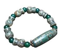 NIUSABOU Le Bracelet de l'Éternel, Bracelet en Perles d'agate Dzi à Trois Yeux, Symbole du Dieu de la Richesse, avec Certificat, for Hommes et Femmes
