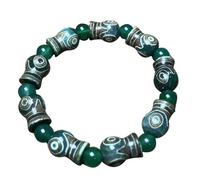 NIUSABOU Le Bracelet de l'Éternel, Lot de 3 Bracelets tibétains en Agate Verte à Trois Yeux Dzi (1,1 x 0,8 cm) for Hommes et Femmes
