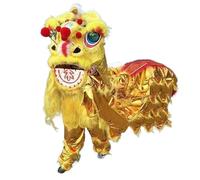NIUSABOU Mascotte de danse du lion chinois, Ensemble Costume De Danse Du Lion Avec Tête Et Manteau Fourrure Multicolore(Yellow)