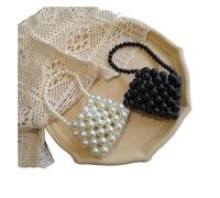 NIUSABOU Pochette de mariée, Pearl Mini sac à main bandoulière fourre-tout de soirée for femme noir Beige 9.5x7.5x4cm(Beige and Black Tote)