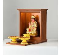 NIUSABOU Support d'autel Bouddhiste en Bois, Autel de Bouddha, sanctuaire for Guan Gong, Dieu la Richesse, Montage Mural en Bois Noyer, Plusieurs Tailles(Walnut,39x36cm/15.3x14.1)
