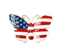 NIUSHANG Papillon USA Drapeau Broche Pin pour Femmes Or Tone Mode Strass Étoile Bleu Rouge Email Médaille Patriotique Américaine Broches Robe Accessoires Veterans Indépendance Memorial Day SC