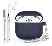 NIUTRENDZ Coque en silicone compatible avec les AirPods 4 avec kit de nettoyage, sangle anti-perte et porte-clés pour AirPods 4ème génération 2024 (bleu nuit)