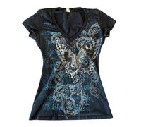 NIUVOO Chemises Y2k Emo Grunge pour Femmes, Années 2000, Graphisme Vintage, T-Shirt Bébé, Manches Courtes, Punk, Gothique, Hauts, Ado, Vintage, Sortir, Tee-Shirt, Streetwear, Été, gris, M