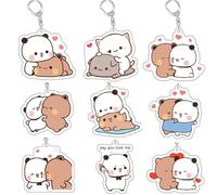 NIUVOO Porte-clés mignon panda Bubu & Dudu - Anime Kawaii Cute Keychains, Ensemble (9 styles), taille unique