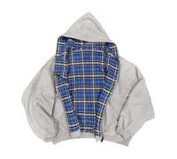 NIUVOO Sweat à capuche réversible surdimensionné pour homme avec motif à carreaux Y2k Emo 2000s Grunge avec fermeture éclair - Style rappeur et hip-hop, Bleu 2, L