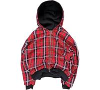 NIUVOO Sweat à capuche surdimensionné réversible à carreaux Y2k Emo années 2000 Grunge Sweat à capuche zippé Rapper Hip Hop Tenues, Rouge, M