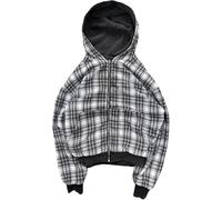 NIUVOO Sweat à capuche surdimensionné réversible à carreaux Y2k Emo années 2000 Grunge Sweat à capuche zippé Rapper Hip Hop Tenues, Noir , XL