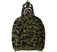 NIUVOO Sweat-shirt à capuche avec imprimé requin camouflage pour homme - Manches longues - Pour homme et adolescent, Vert, XL