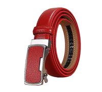 NIUXICH 2.3cm largeur femmes ceinture en cuir décontracté dames ceintures réglables ceinture à boucle automatique, Rouge, 110cm