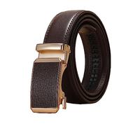 NIUXICH 3cm largeur femmes/hommes ceinture en cuir réglable boucle automatique ceinture vêtements ceinture décorative, Café, 105cm