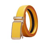 NIUXICH 3cm largeur femmes/hommes ceinture en cuir réglable boucle automatique ceinture vêtements ceinture décorative, Jaune, 130cm