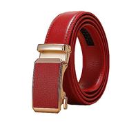 NIUXICH 3cm largeur femmes/hommes ceinture en cuir réglable boucle automatique ceinture vêtements ceinture décorative, Rouge, 125cm